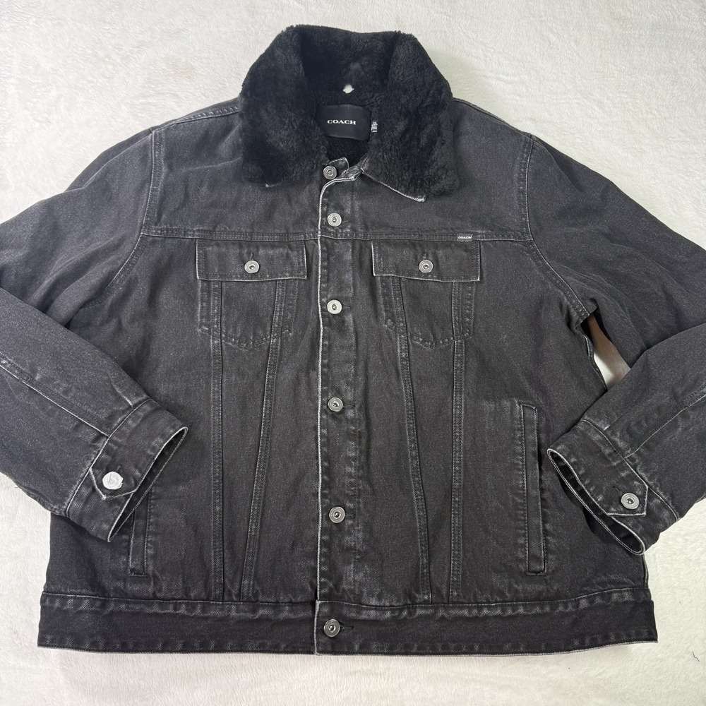 COACH Denim Jacket Men's 2XL Black Sherpa Lined Trucker Luxury New $700
